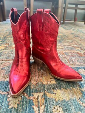 ShuShop Zahara Metallic Red Cowboy Boots - size 6.5